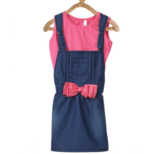 Twinkling Girl's Denim &amp; Cotton Bow Sleeveless Dungaree