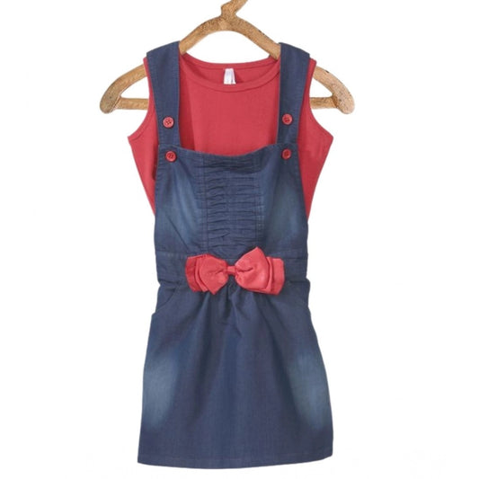 Twinkling Girl's Denim &amp; Cotton Bow Sleeveless Dungaree