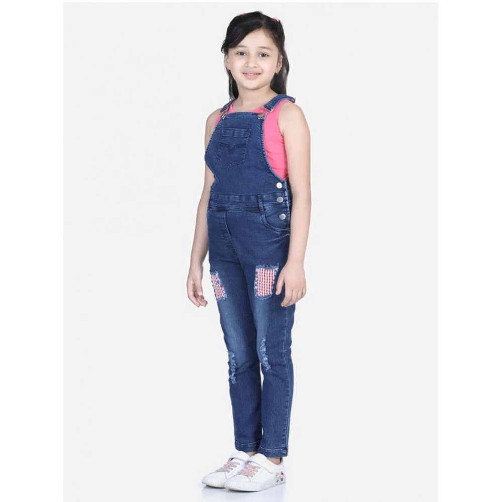 Exquisite Girl's Denim Patch Work Buttoned Dungaree