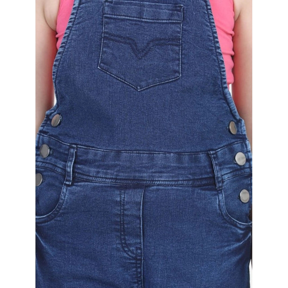Exquisite Girl's Denim Patch Work Buttoned Dungaree