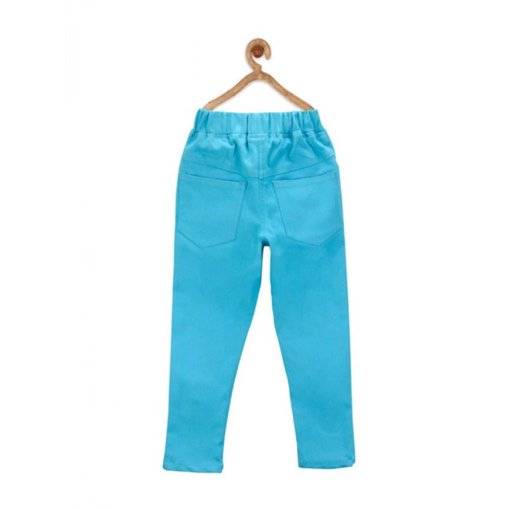 Unique Girl's Denim Solid Elasticated Jeggings cum Jeans