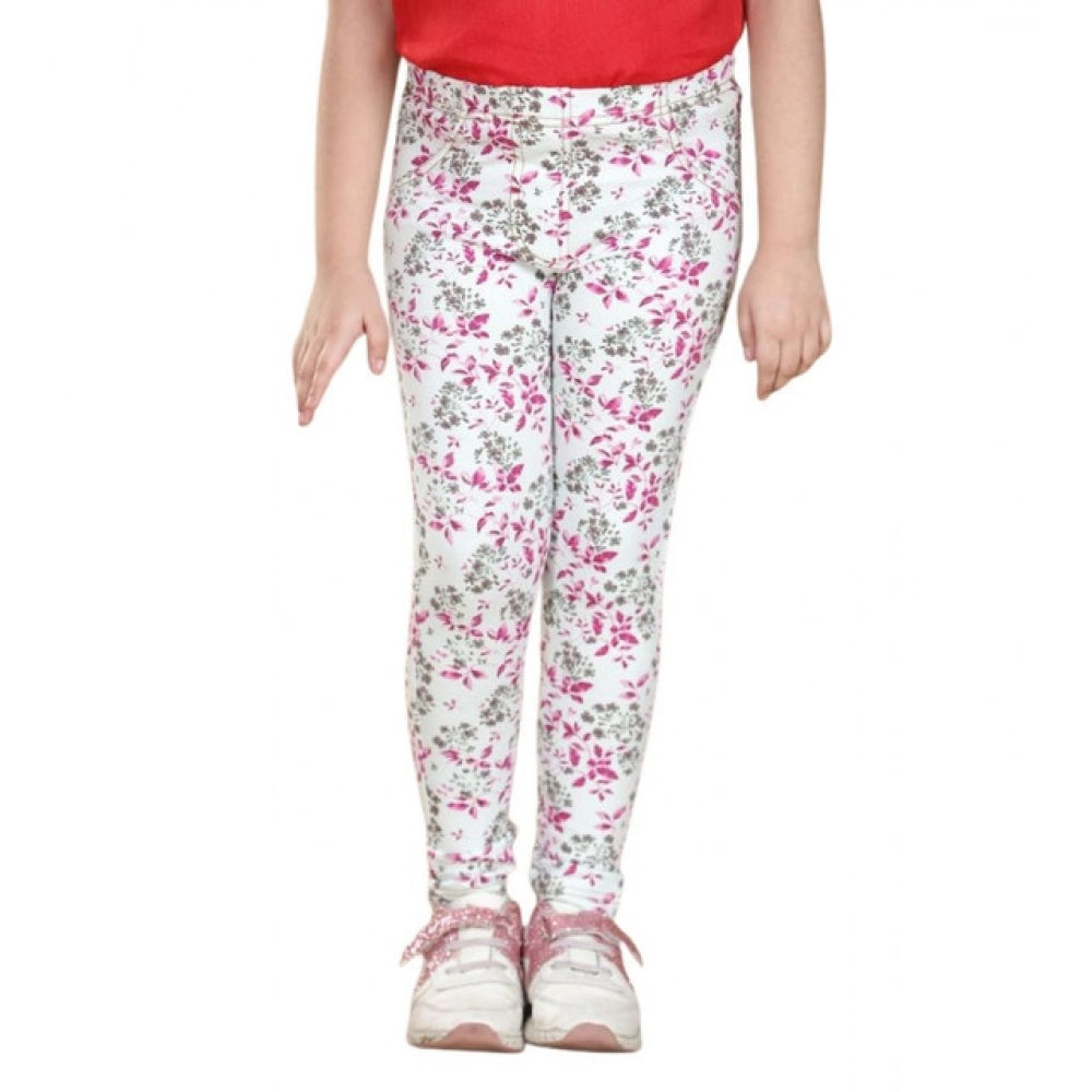 Comfy Girl's Cotton Lycra Floral Elasticated Jeggings