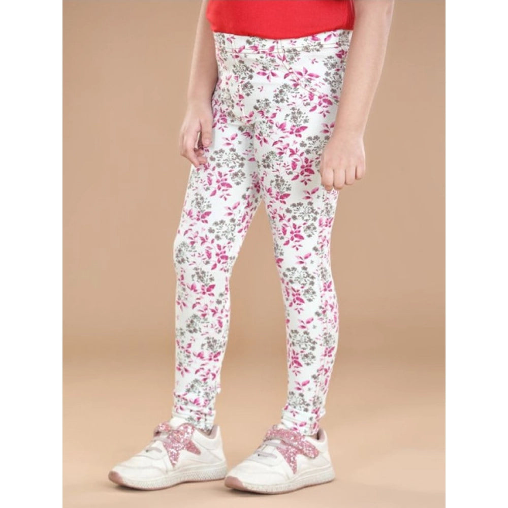 Comfy Girl's Cotton Lycra Floral Elasticated Jeggings