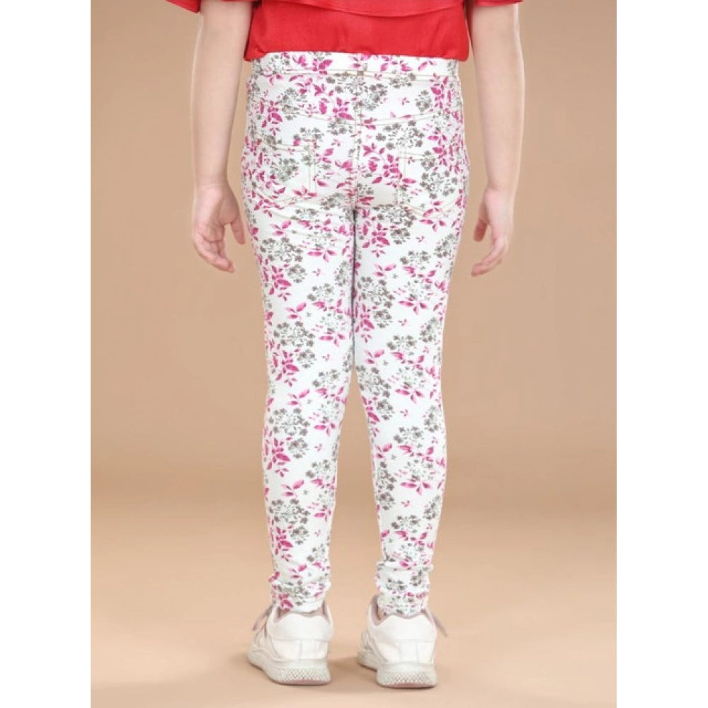 Comfy Girl's Cotton Lycra Floral Elasticated Jeggings