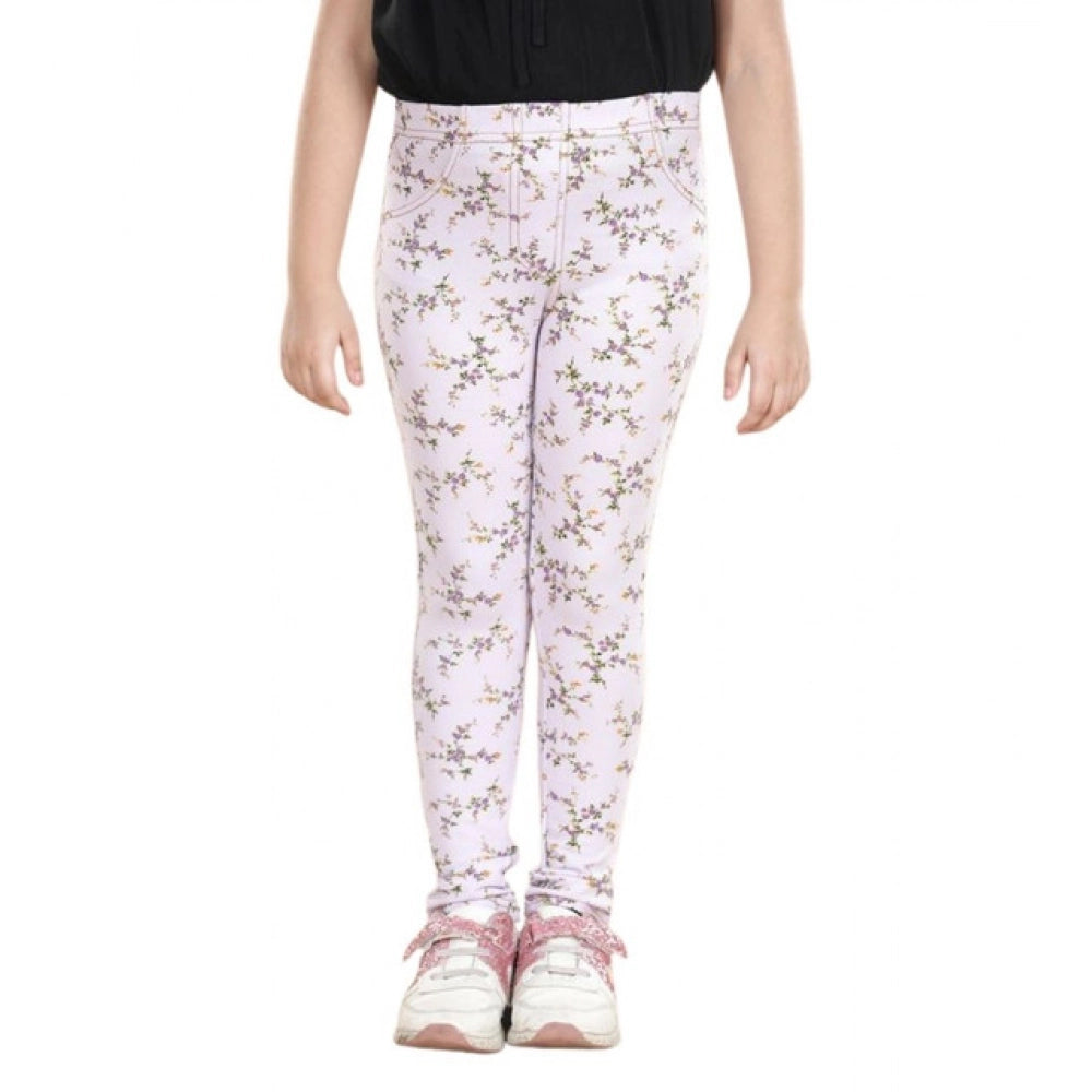 Comfy Girl's Cotton Lycra Floral Elasticated Jeggings