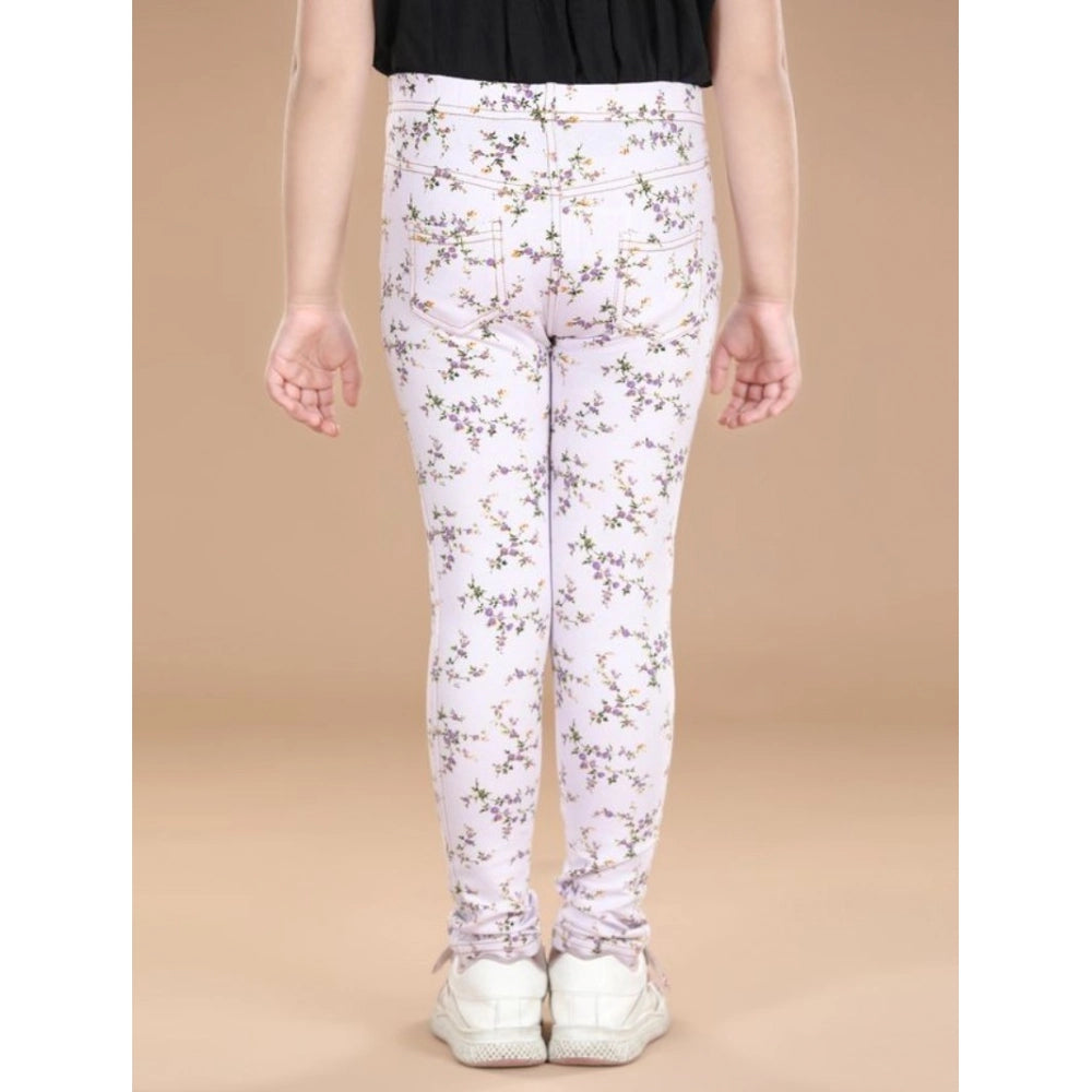 Comfy Girl's Cotton Lycra Floral Elasticated Jeggings