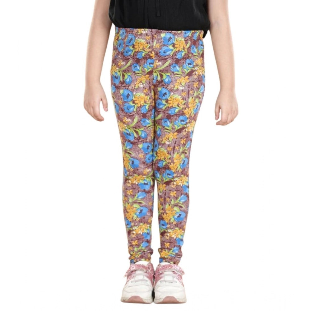 Comfy Girl's Cotton Lycra Floral Elasticated Jeggings