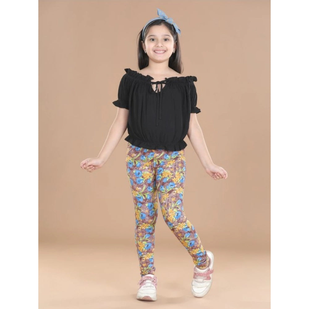 Comfy Girl's Cotton Lycra Floral Elasticated Jeggings