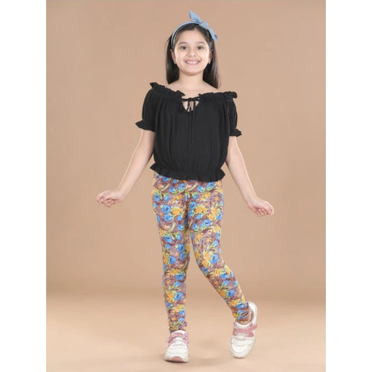 Comfy Girl's Cotton Lycra Floral Elasticated Jeggings