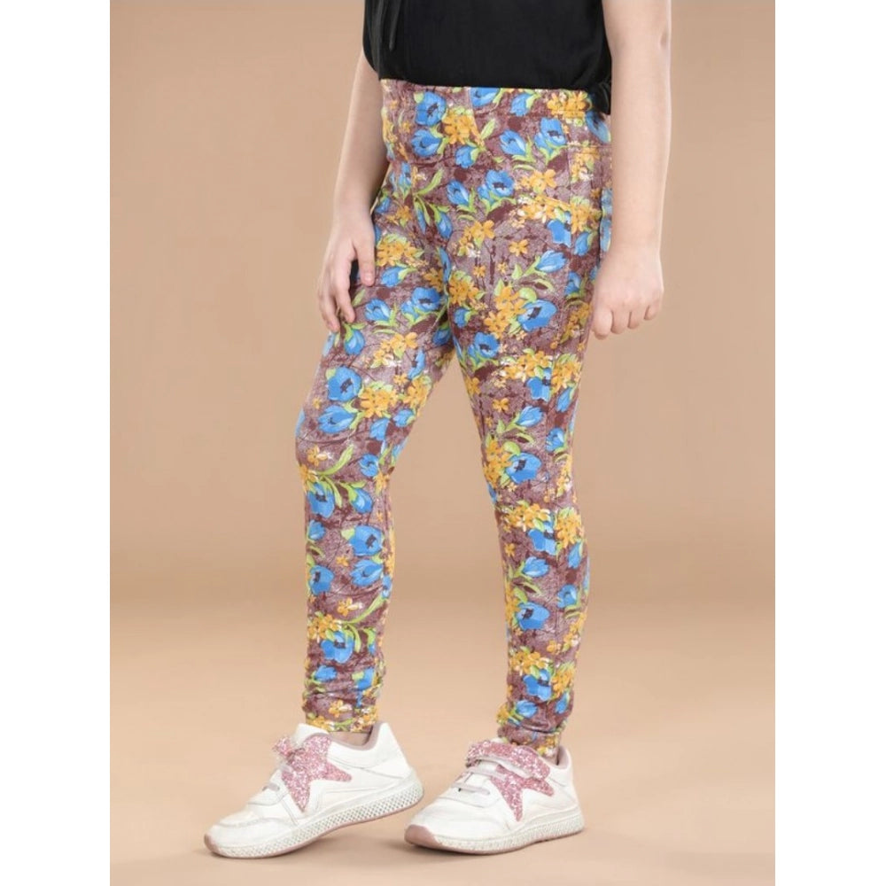 Comfy Girl's Cotton Lycra Floral Elasticated Jeggings
