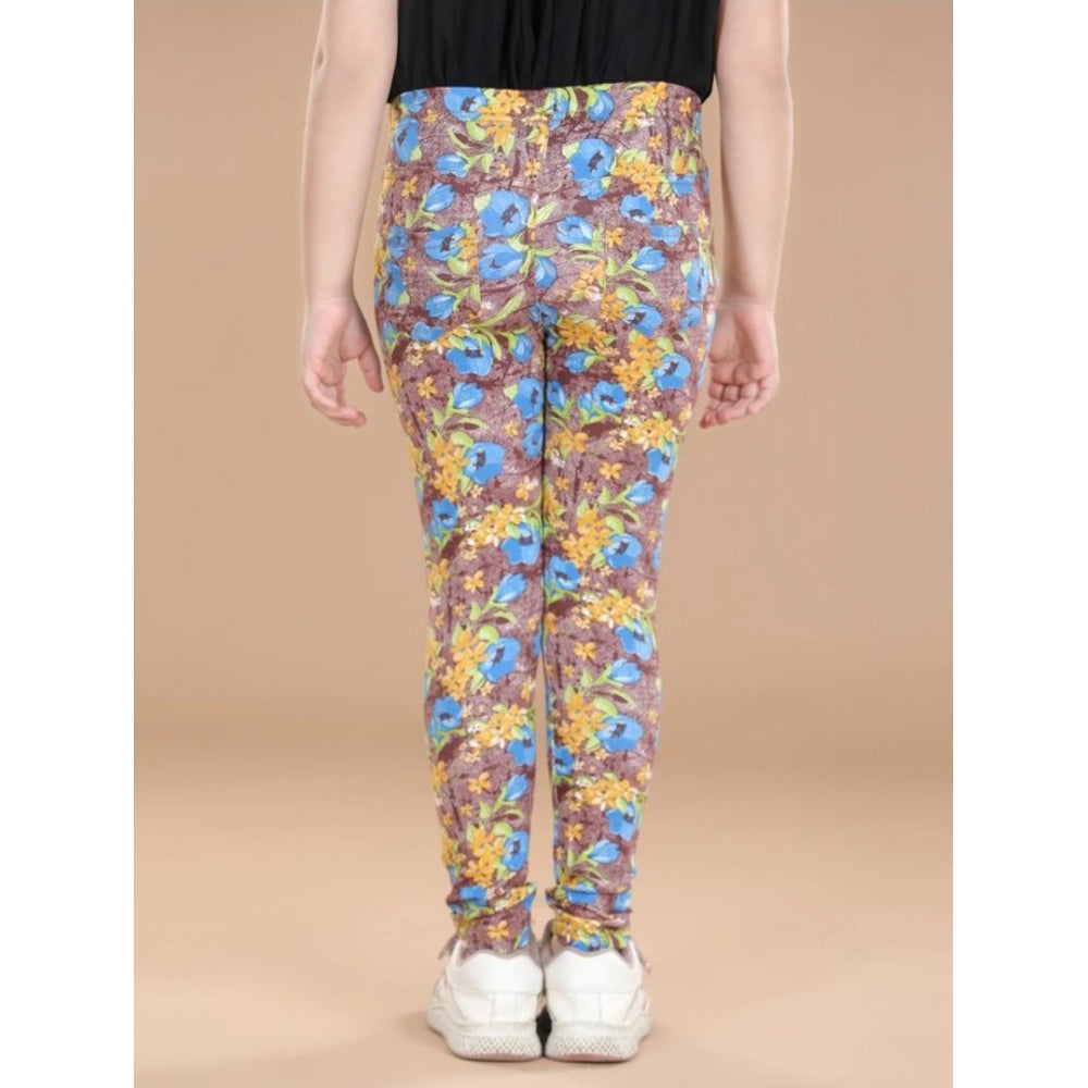 Comfy Girl's Cotton Lycra Floral Elasticated Jeggings
