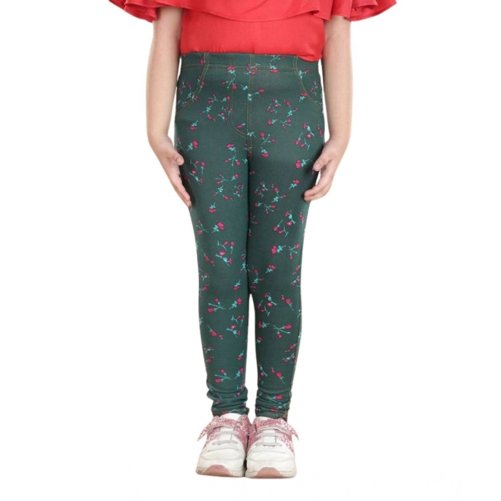 Comfy Girl's Cotton Lycra Floral Elasticated Jeggings