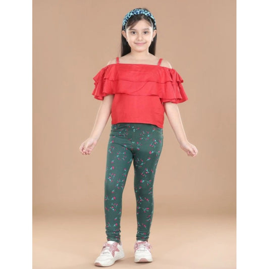 Comfy Girl's Cotton Lycra Floral Elasticated Jeggings