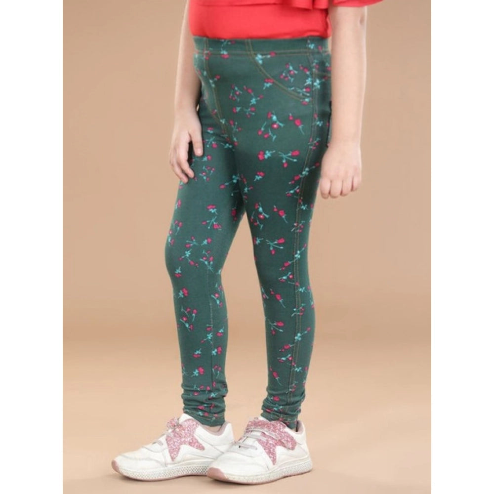Comfy Girl's Cotton Lycra Floral Elasticated Jeggings