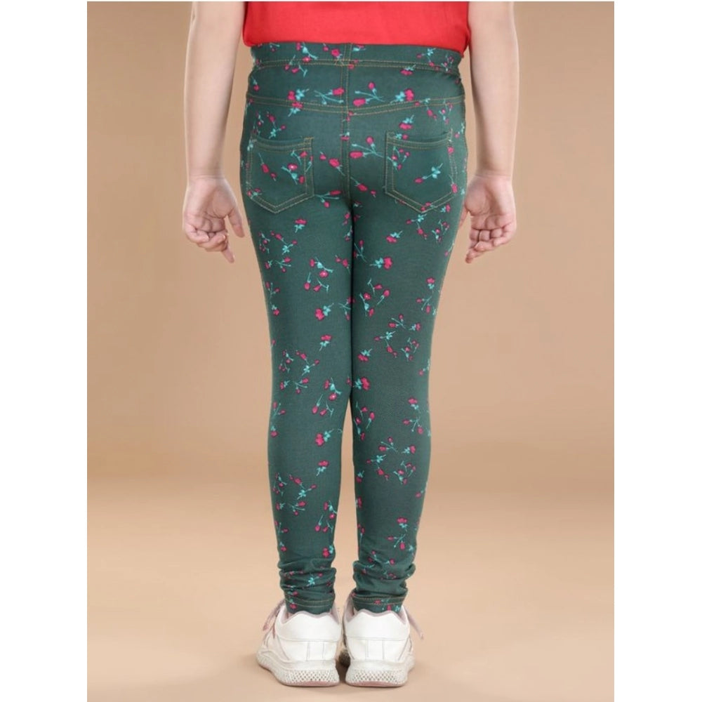 Comfy Girl's Cotton Lycra Floral Elasticated Jeggings