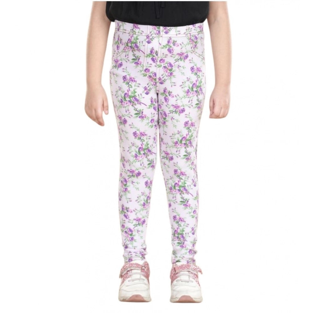 Comfy Girl's Cotton Lycra Floral Elasticated Jeggings