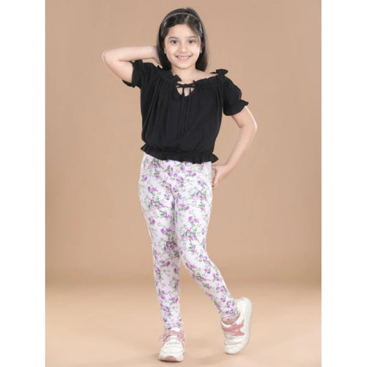 Comfy Girl's Cotton Lycra Floral Elasticated Jeggings