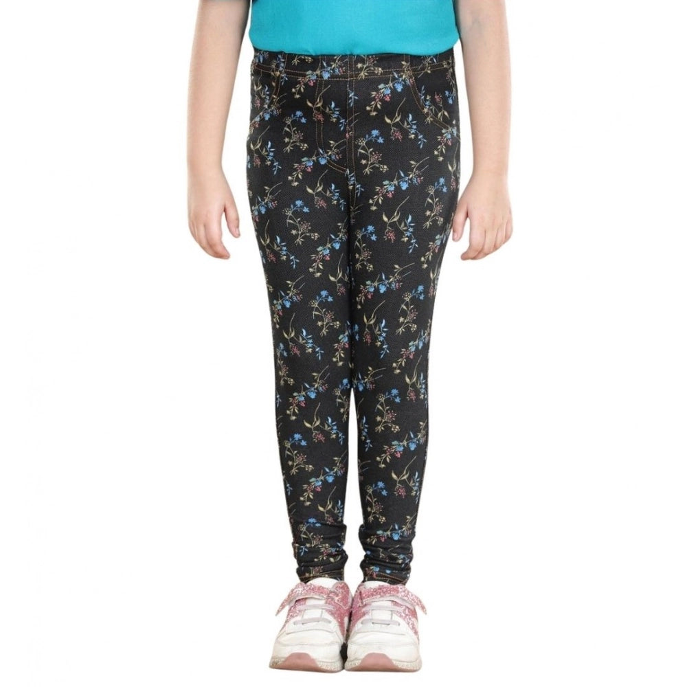 Comfy Girl's Cotton Lycra Floral Elasticated Jeggings