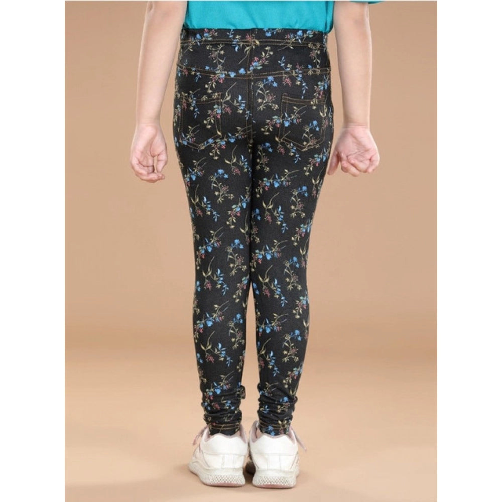 Comfy Girl's Cotton Lycra Floral Elasticated Jeggings