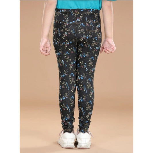 Comfy Girl's Cotton Lycra Floral Elasticated Jeggings