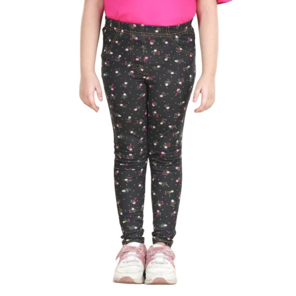 Comfy Girl's Cotton Lycra Floral Elasticated Jeggings
