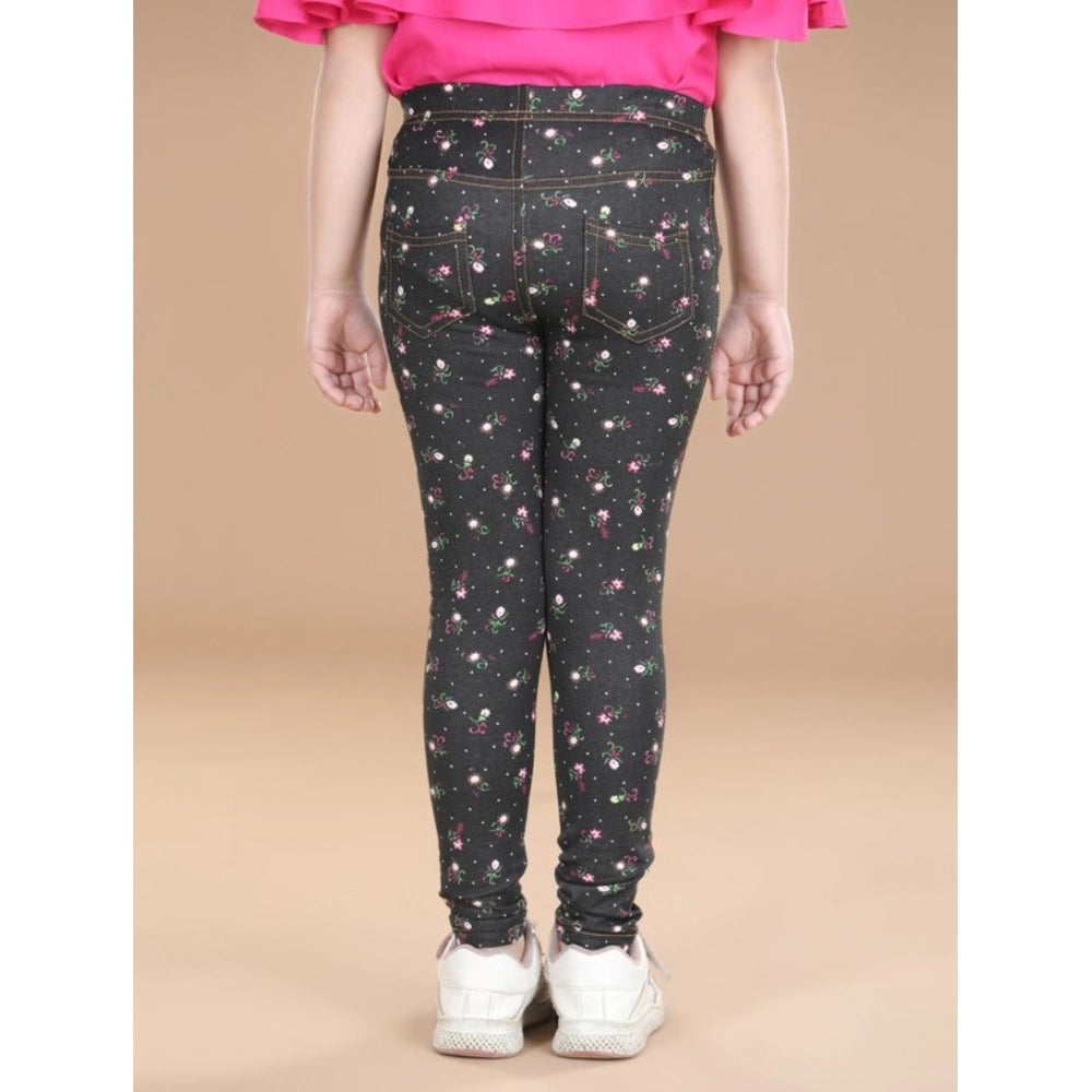 Comfy Girl's Cotton Lycra Floral Elasticated Jeggings