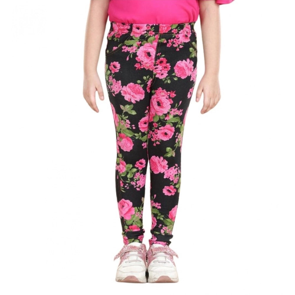 Comfy Girl's Cotton Lycra Floral Elasticated Jeggings