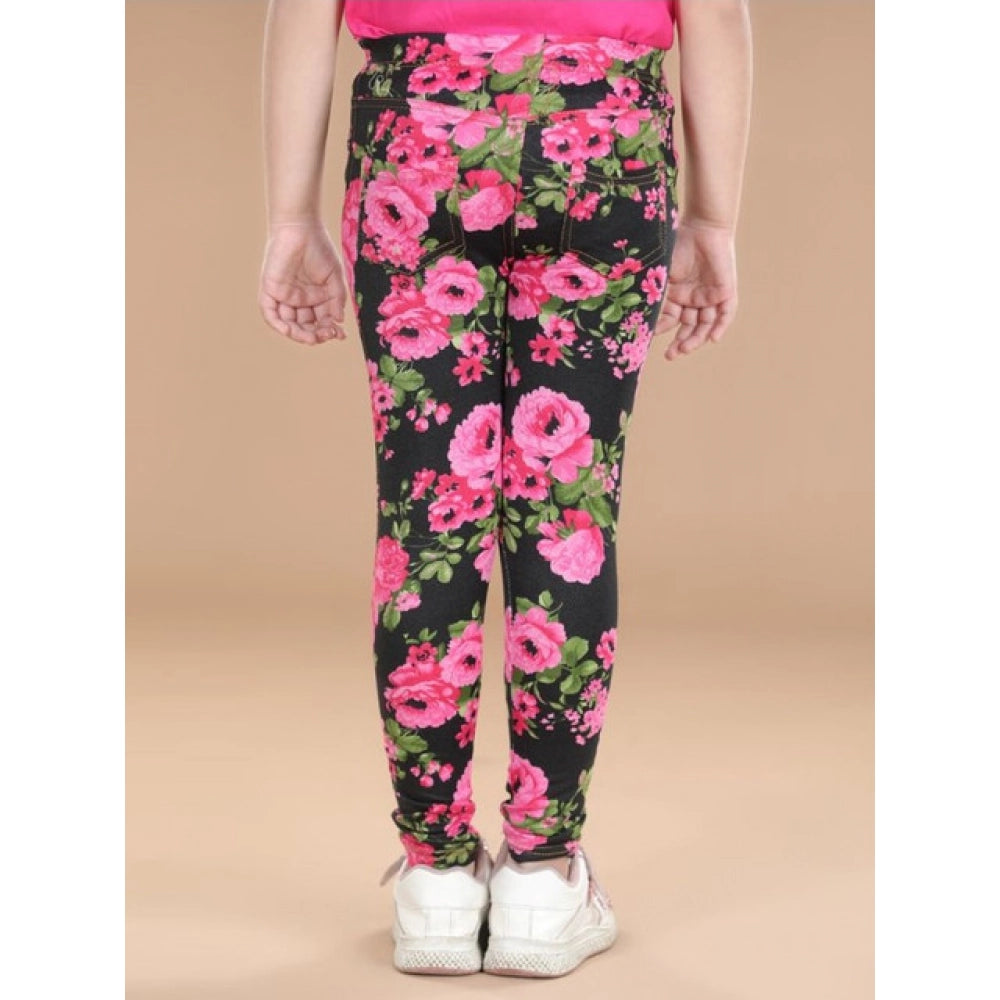 Comfy Girl's Cotton Lycra Floral Elasticated Jeggings