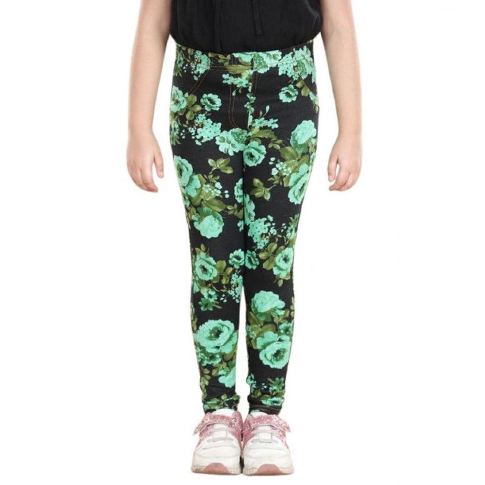 Comfy Girl's Cotton Lycra Floral Elasticated Jeggings