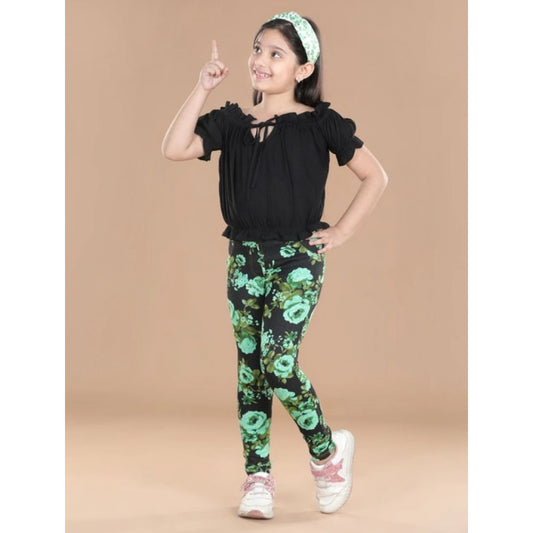 Comfy Girl's Cotton Lycra Floral Elasticated Jeggings