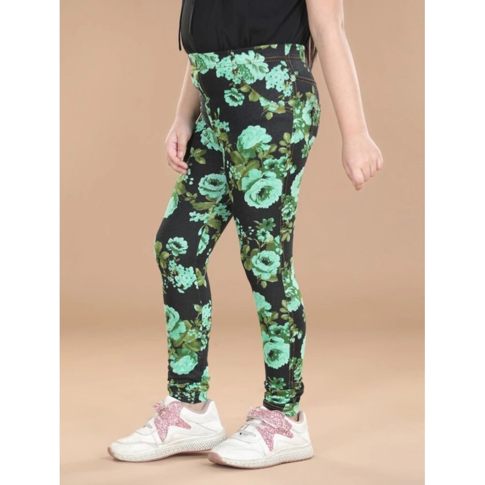 Comfy Girl's Cotton Lycra Floral Elasticated Jeggings