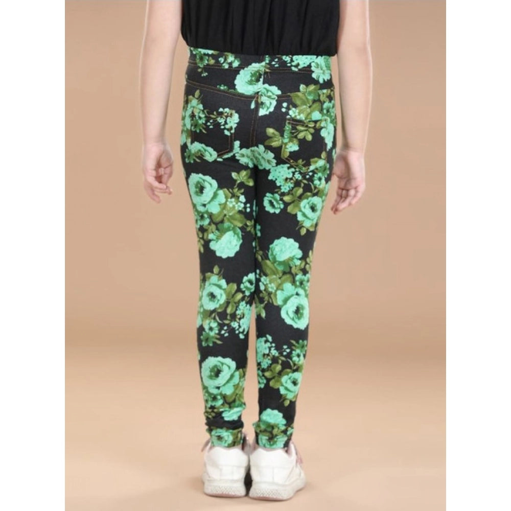 Comfy Girl's Cotton Lycra Floral Elasticated Jeggings