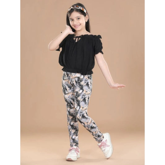 Comfy Girl's Cotton Lycra Floral Elasticated Jeggings
