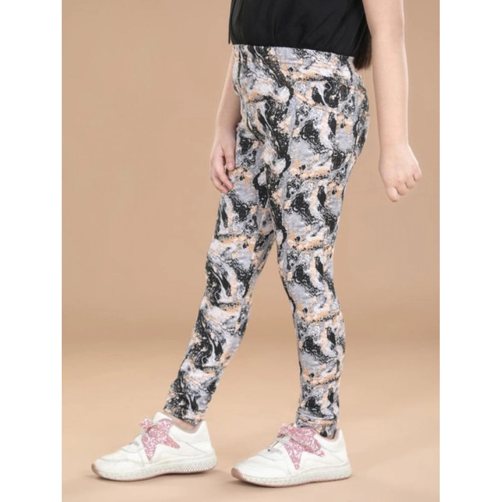 Comfy Girl's Cotton Lycra Floral Elasticated Jeggings