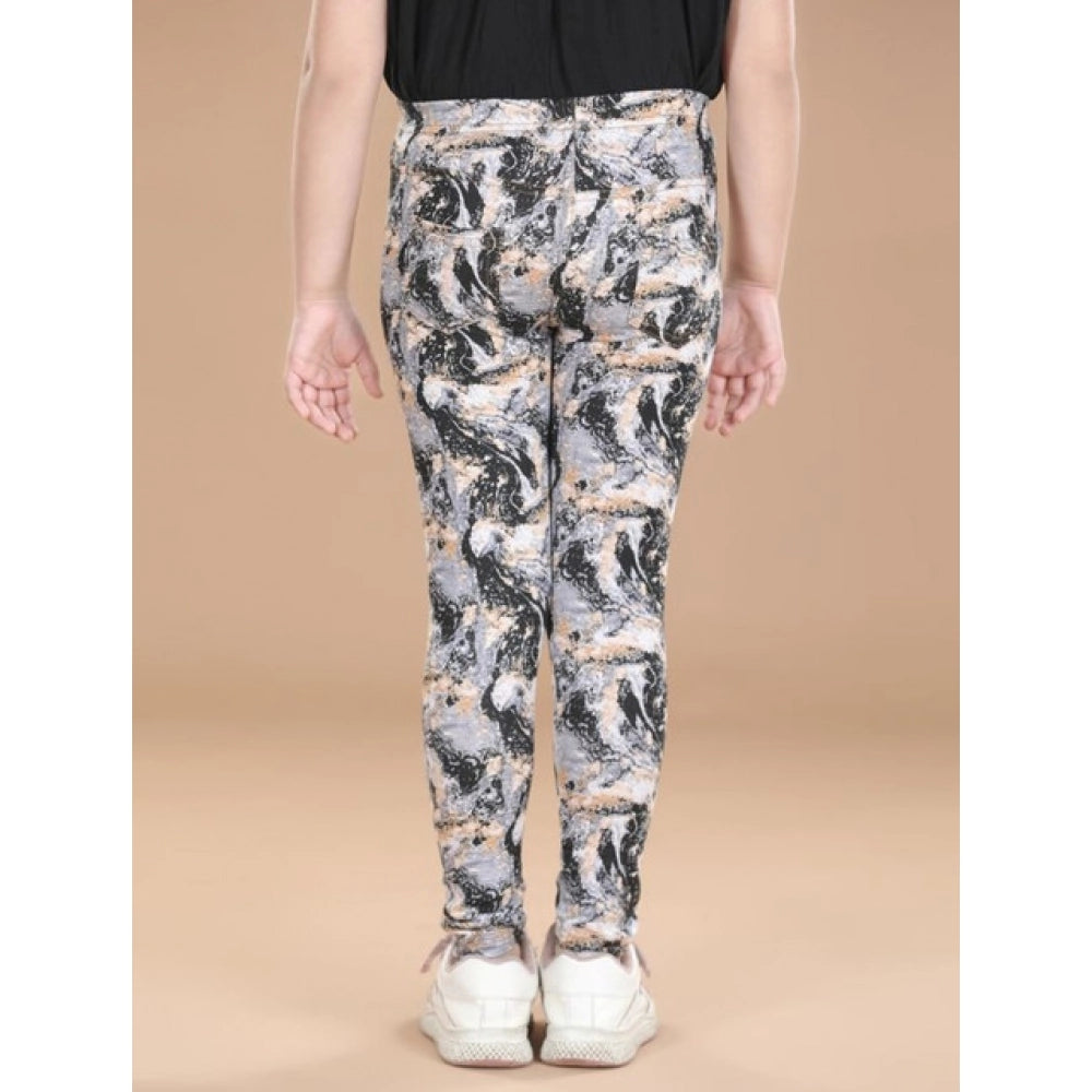 Comfy Girl's Cotton Lycra Floral Elasticated Jeggings