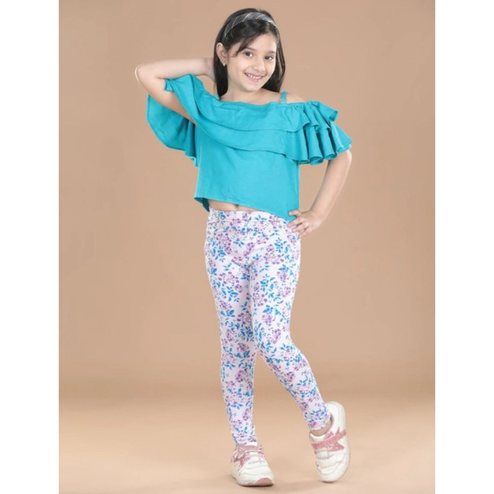 Comfy Girl's Cotton Lycra Floral Elasticated Jeggings