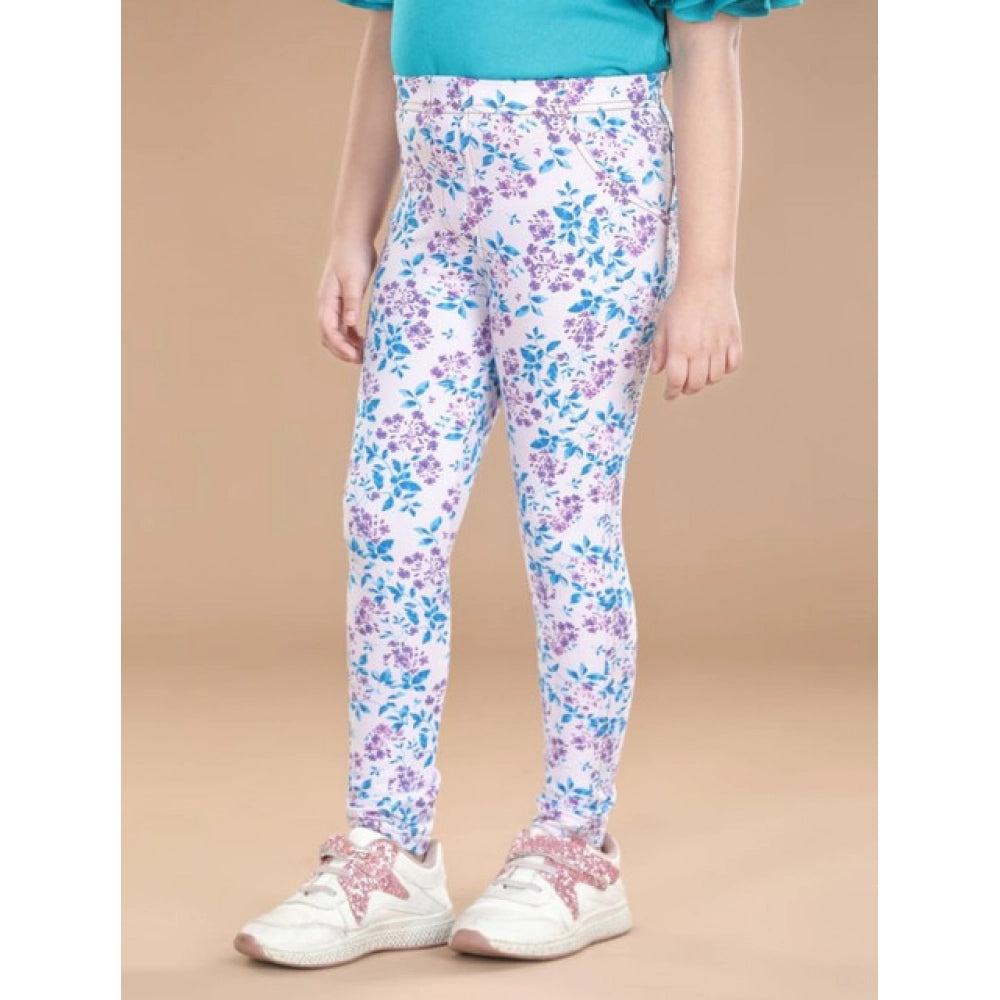 Comfy Girl's Cotton Lycra Floral Elasticated Jeggings