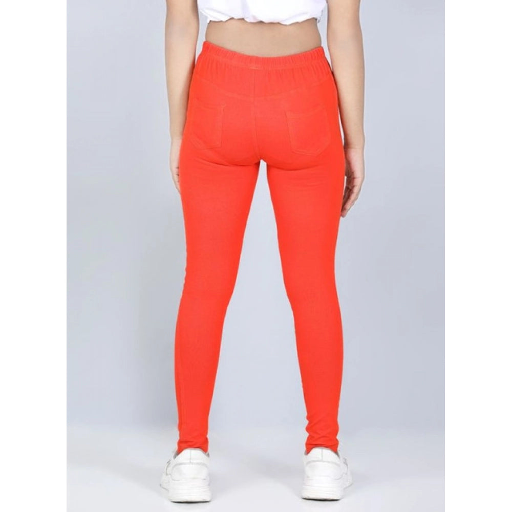 Fashionista Girl's Cotton Lycra Solid Elasticated Jeggings