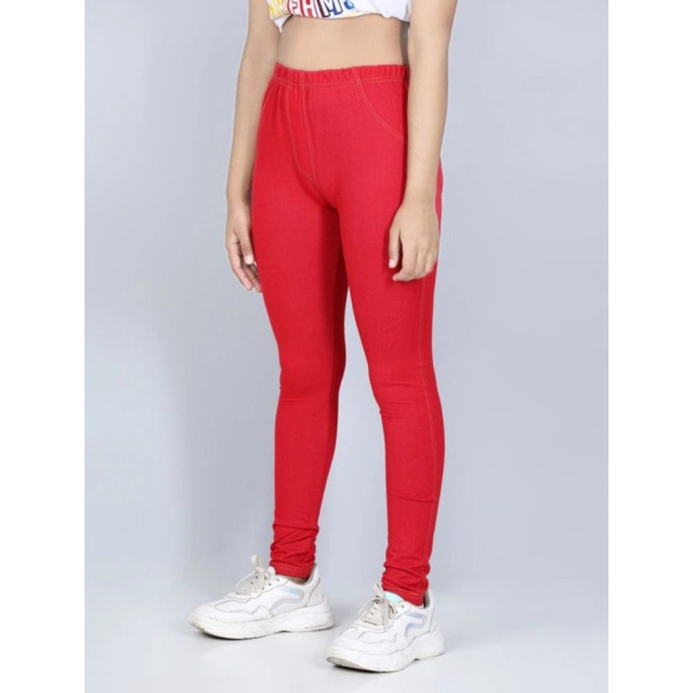 Fashionista Girl's Cotton Lycra Solid Elasticated Jeggings