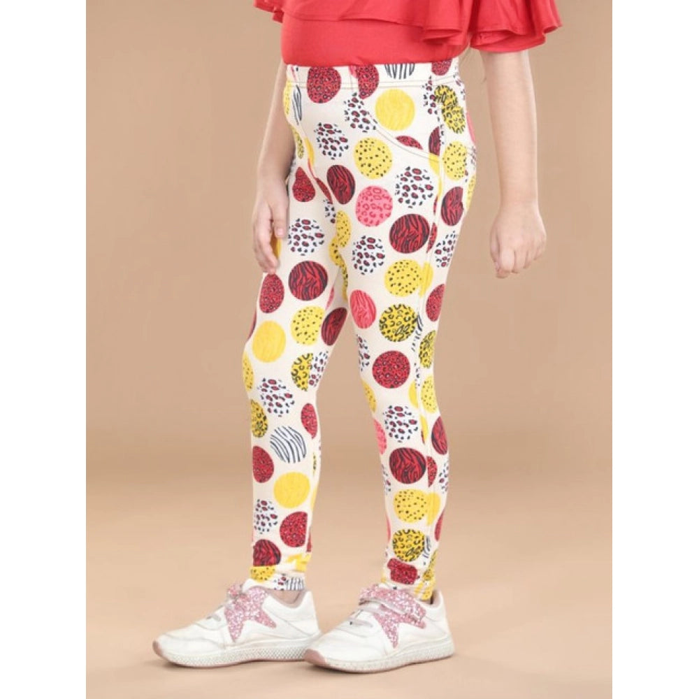 Comfy Girl's Cotton Lycra Floral Elasticated Jeggings