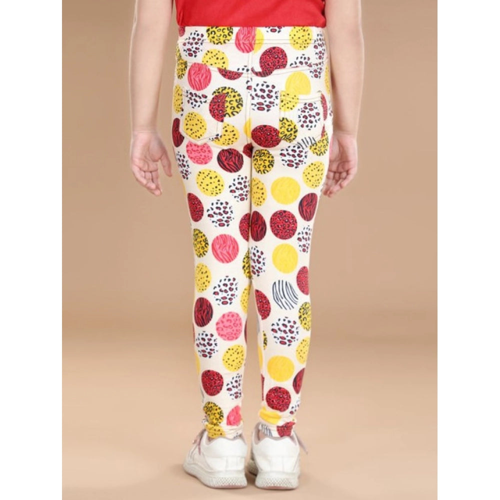 Comfy Girl's Cotton Lycra Floral Elasticated Jeggings