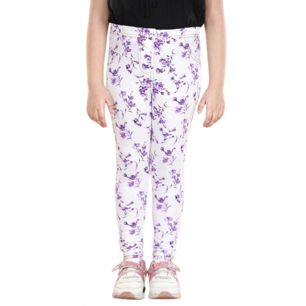 Comfy Girl's Cotton Lycra Floral Elasticated Jeggings