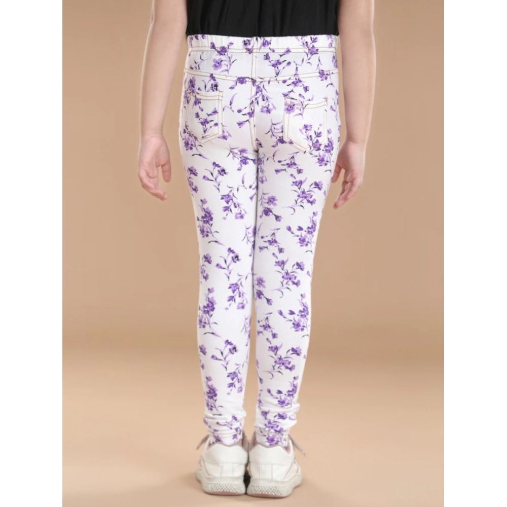 Comfy Girl's Cotton Lycra Floral Elasticated Jeggings