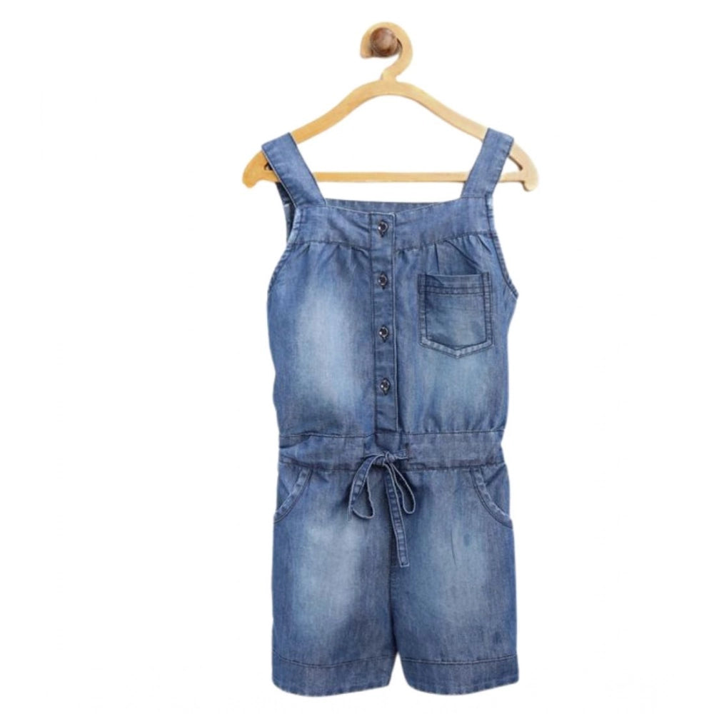 Elite Girl's Denim Embroidered Sleeveless Jumpsuit
