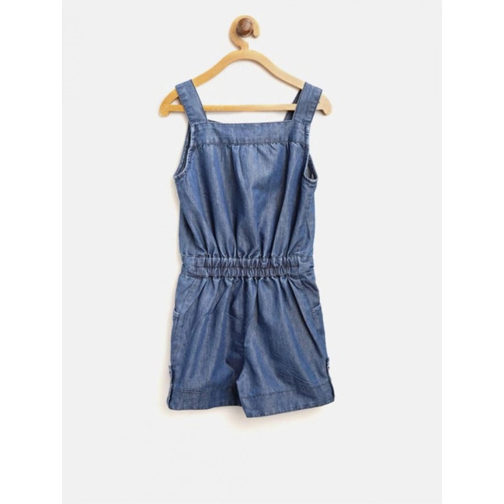 Elite Girl's Denim Embroidered Sleeveless Jumpsuit