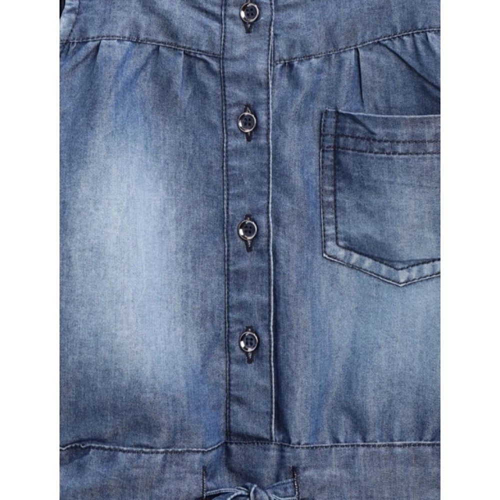 Elite Girl's Denim Embroidered Sleeveless Jumpsuit