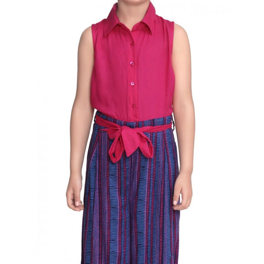 Elite Girl's Rayon Colour Block Sleeveless Jumpsuit