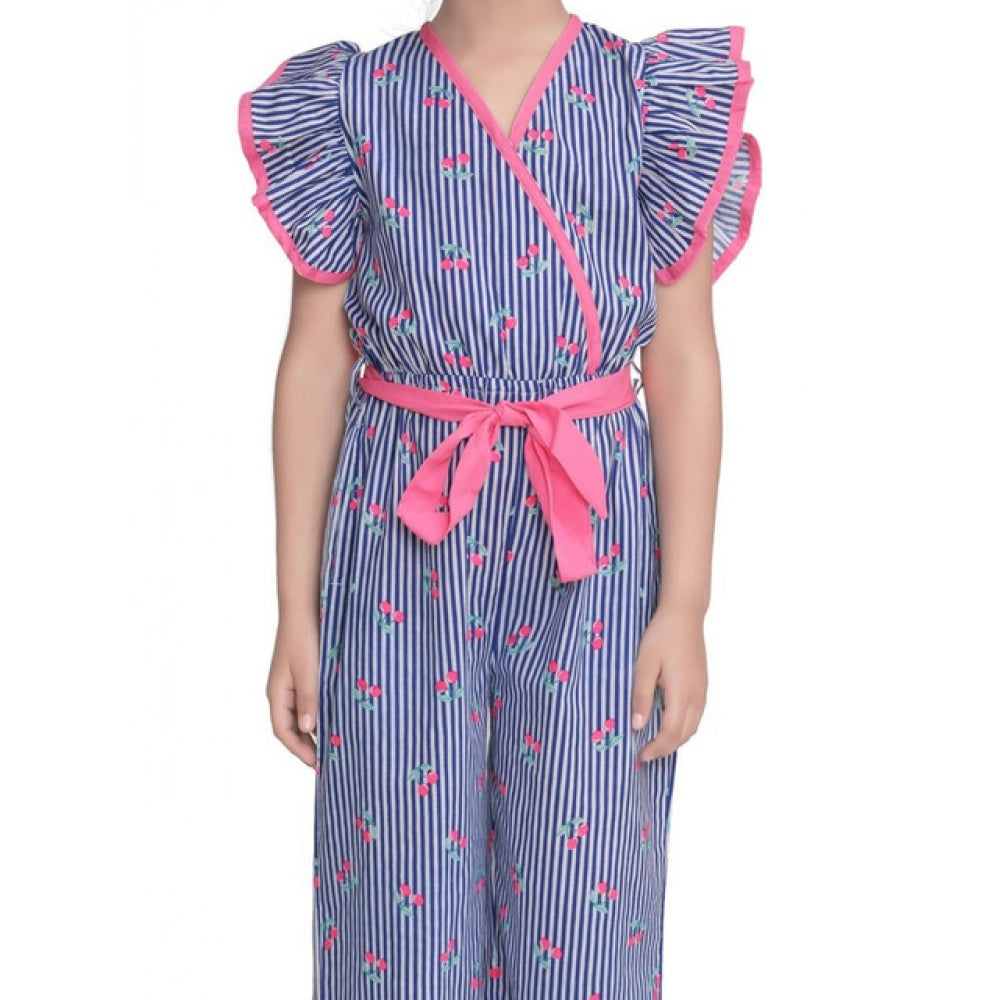 Funky Girl's Cotton Striped Flutter Jumpsuit