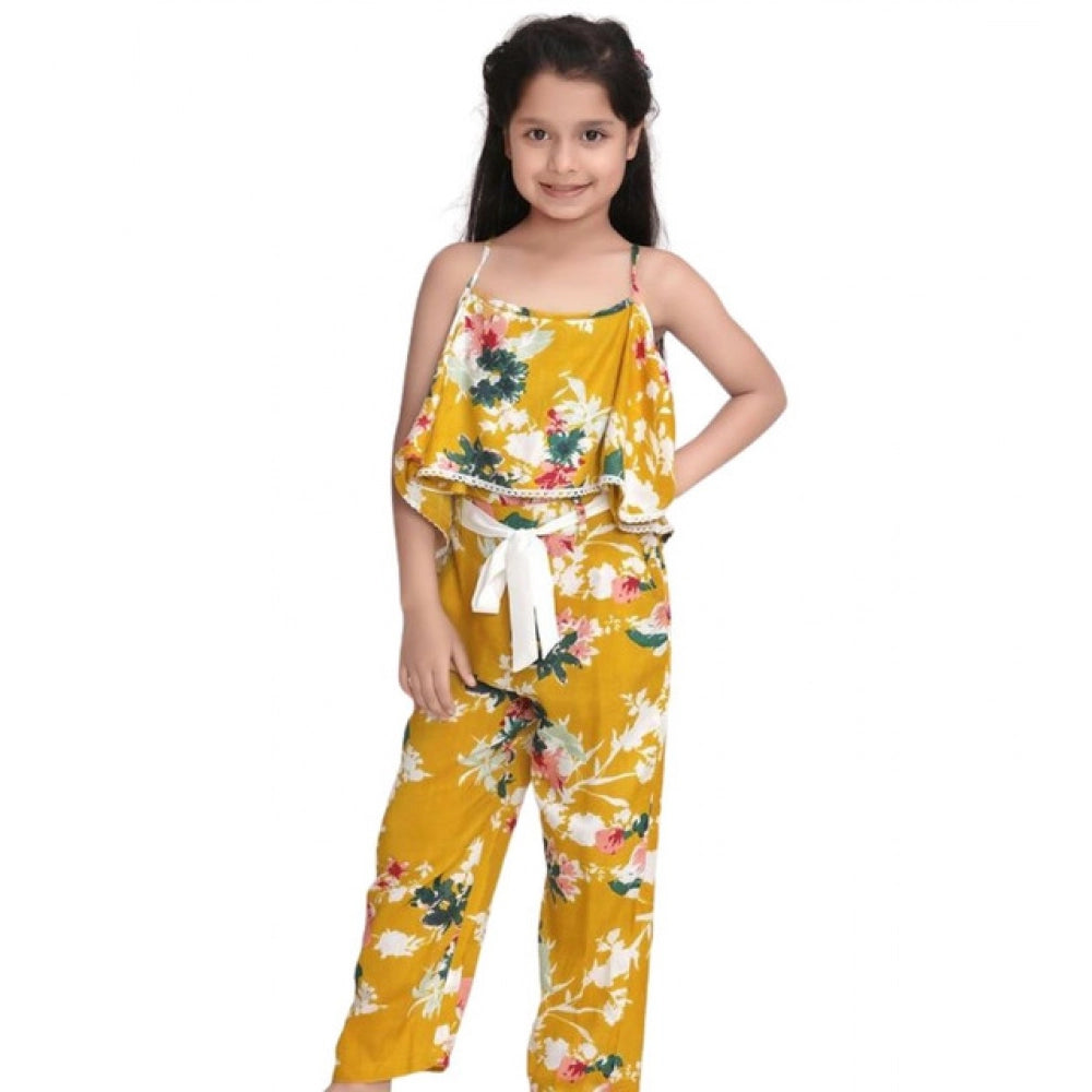 Funky Girl's Rayon Floral Shoulder Straps Jumpsuit