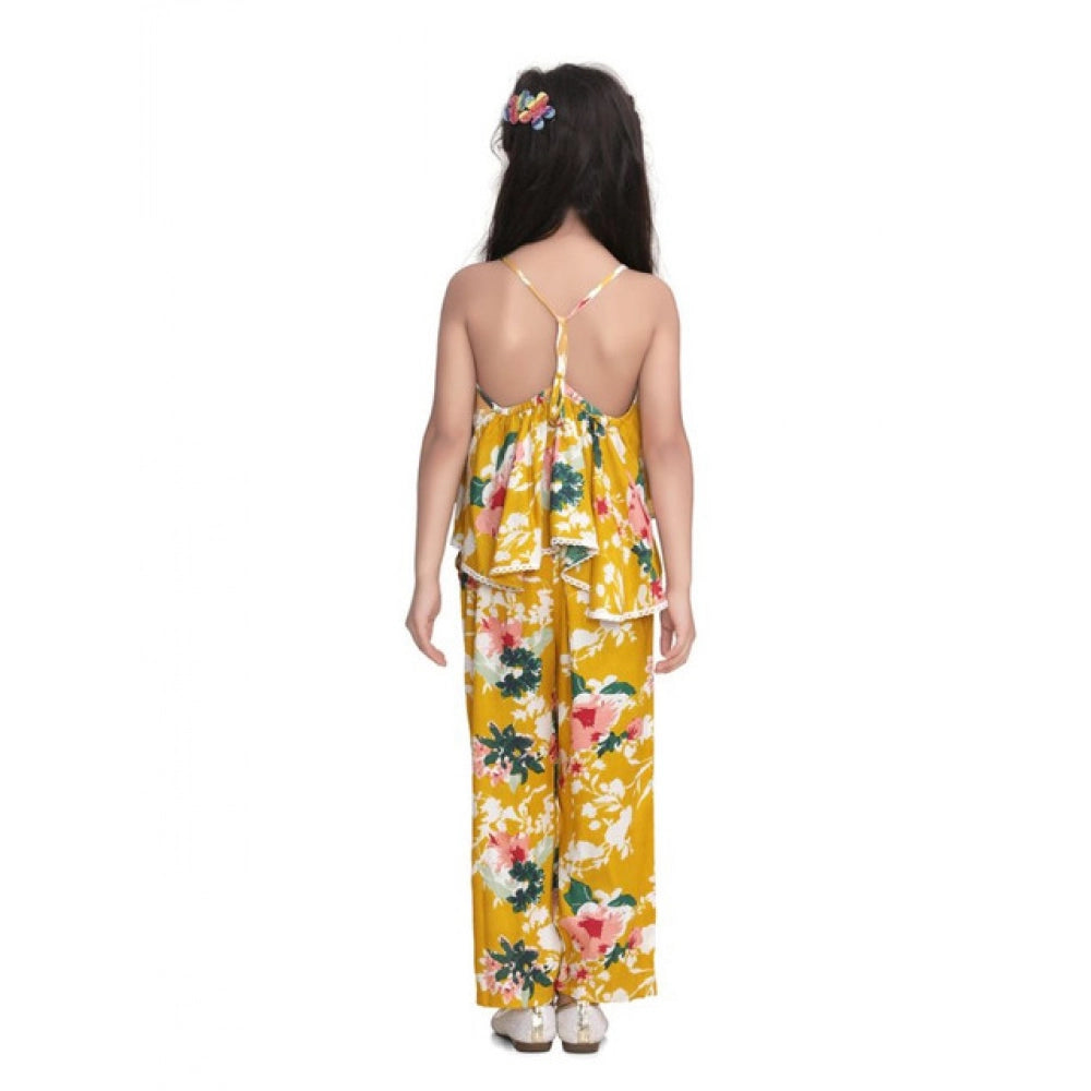 Funky Girl's Rayon Floral Shoulder Straps Jumpsuit